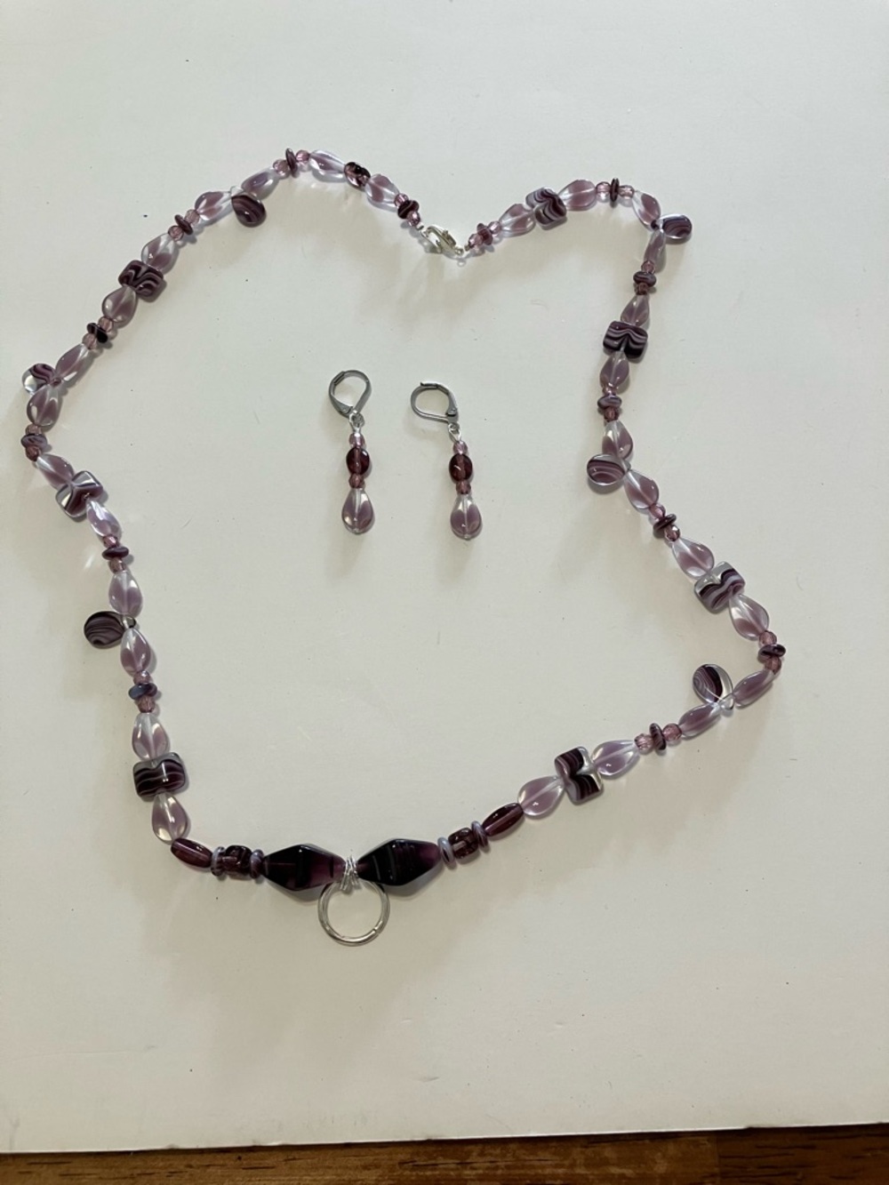 Purple Beaded Necklace and Earring Set